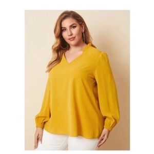 YOINS Plus Size V-Neck Ruffle Long Sleeve Blouse